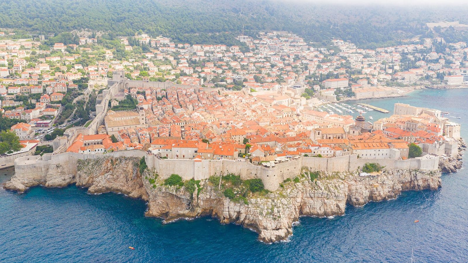 Aerial view of Dubrovnik's walled Old Town on the Adriatic coast