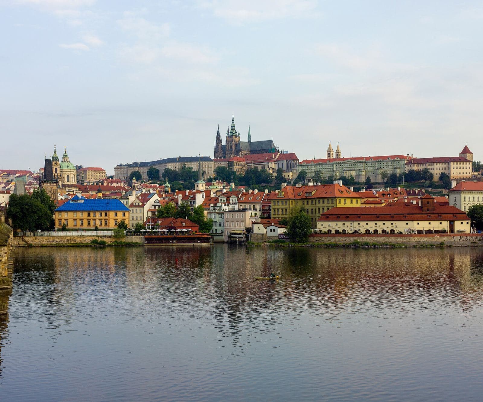 Prague Castle and the Vltava riverfront seen from Charles Bridge