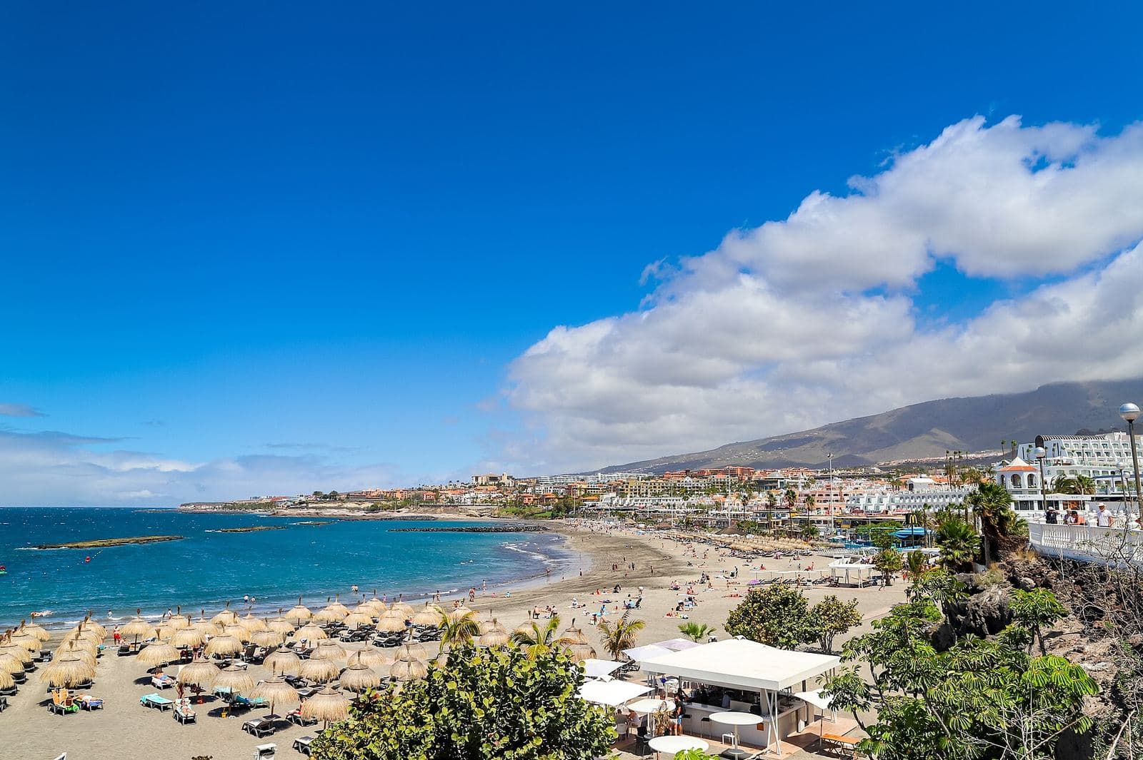 Aerial view of Playa de Torviscas beach resort, Costa Adeje, Tenerife